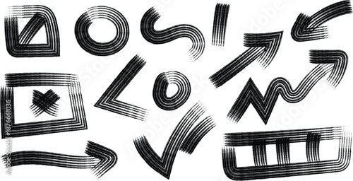 Black graffiti letters and symbols on white background