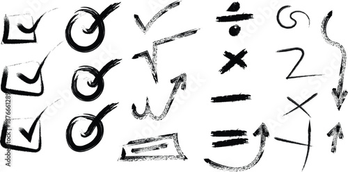 Handwritten mathematical symbols and checkmarks