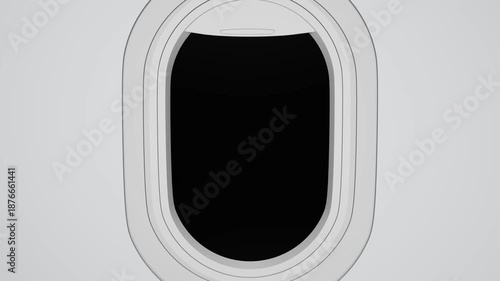 Slow Zoom Out from Single Airplane Oval Window Black Screen to Full Fuselage Side View, 3D Aviation Animation