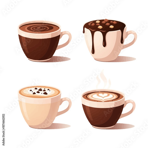 A delightful collection of popular hot beverages, showcasing a diverse range of warm and cozy drink options