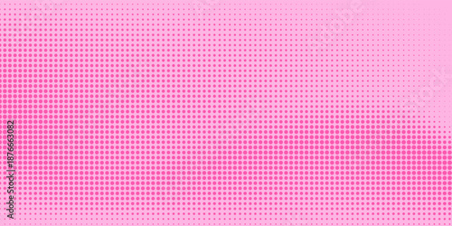 Pink rose halftone pattern. Retro comic gradient background. Pixelated dotted texture overlay. Cartoon pop art faded gradient pattern. Vector backdrop for poster, banner, advertisement
