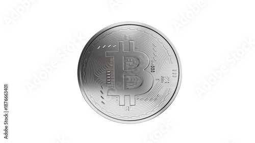 3D Silver Cryptocurrency Coin Rotating Animation on White Background, Digital Currency Motion, Finance Technology Visualization, Futuristic Virtual Coin