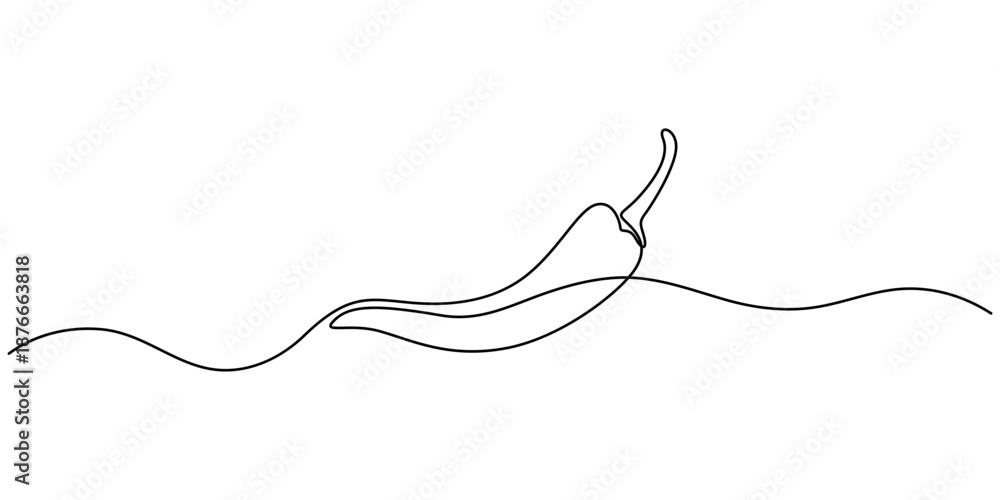 Obraz premium Continuous line drawing of chili pepper. Single line vector illustration of chili pepper. Editable line.