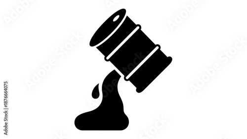 Oil barrel spilling crude oil, depicting energy or environmental issue, isolated white background.