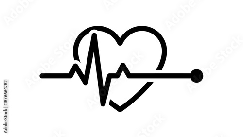 Line Art Heart with Electrocardiogram EKG Line Symbol on Isolated White Background