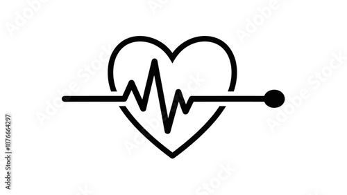 Outline Heart with Electrocardiogram EKG Line Symbol on Isolated White Background