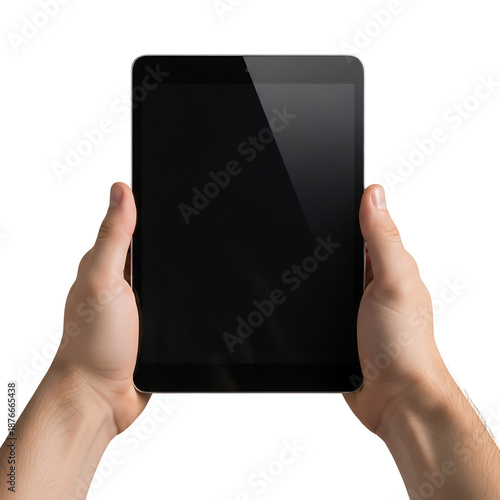 黒いタブレットを操作する二つの手