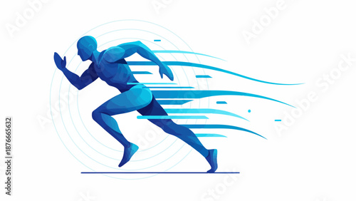 Black vector illustration of a running man silhouette and soccer player athlete in a high speed sprint action for sports fitness competition