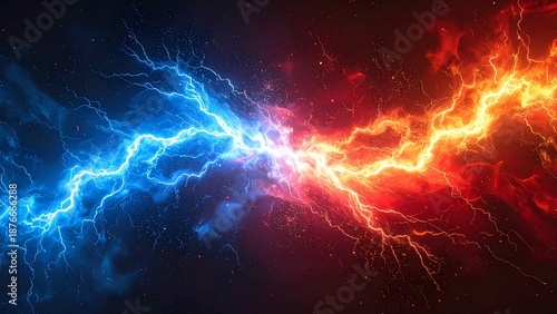 赤と青の雷エフェクト背景素材 抽象的な背景