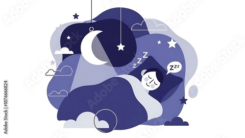 Restful Slumber — Flat Vector Animation of a Man Sleeping Peacefully Under a Crescent Moon
