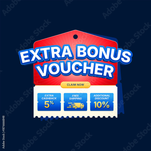 Extra Bonus Voucher Promotion Banner with Cashback Free Shipping and Additional Discount for E-commerce Marketing Campaign