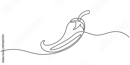 Continuous line drawing of chili pepper. Single line vector illustration of chili pepper. Editable line.