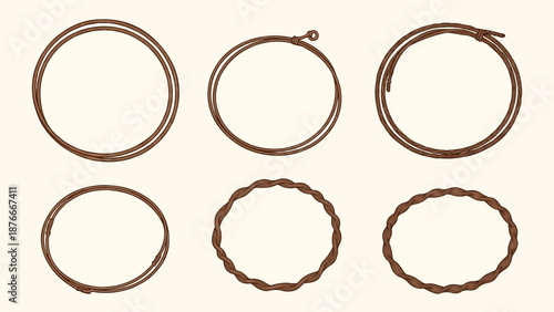 Six circular rope frames two smooth, one looped, two twisted, one oval