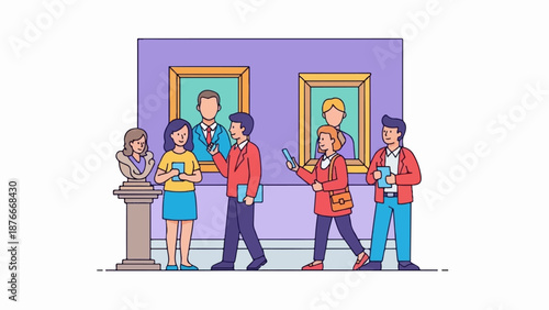 People admiring art and sculptures in a gallery setting