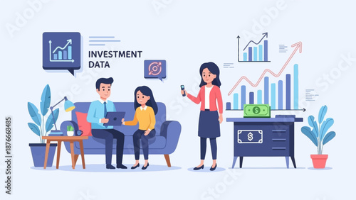 People analyzing investment data and charts on devices