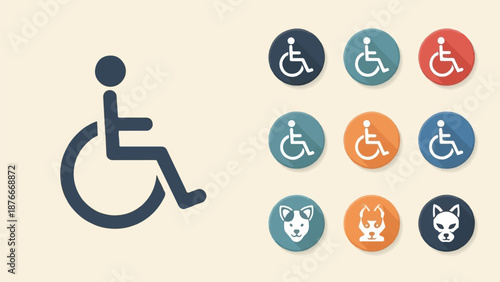 Icons for accessibility and animal presence, on a light background
