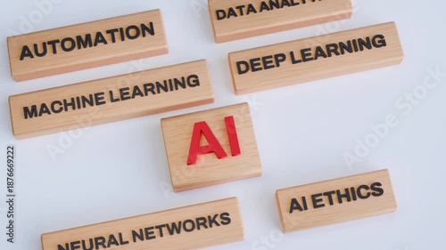 Artificial Intelligence Concept Animation with Machine Learning, Data Analytics and Neural Networks – Camera Zoom Out Transition