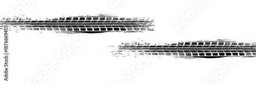 Tire track. Car, bike, motorcycle tyre mark with grunge effect isolated on white background. Wheel footprint on the road. Top view of rubber protector mark