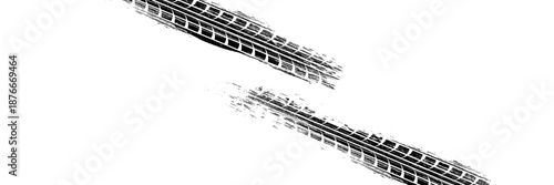 Tire track. Car, bike, motorcycle tyre mark with grunge effect isolated on white background. Wheel footprint on the road. Top view of rubber protector mark