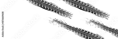 Tire track. Car, bike, motorcycle tyre mark with grunge effect isolated on white background. Wheel footprint on the road. Top view of rubber protector mark