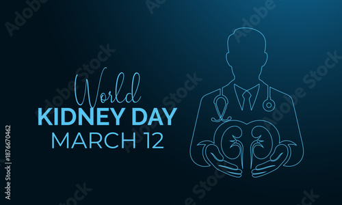 World Kidney Day Vector illustration. Hospital kidney care doctors with stethoscopes, leading the fight against kidney diseases. Banner poster, flyer and background design template.