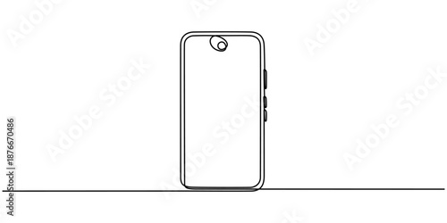 Mobile phone in one line art style. Drawing of a smartphone with an editable black stroke on a white background. Vector illustration.