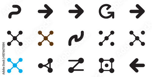 Assortment of arrow and abstract connection icons for diverse digital design and navigational purposes