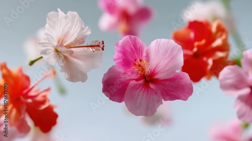 Elegant dance of vibrant hibiscus blossoms floating gracefully