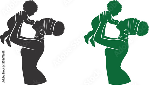 Black Mother and Baby Silhouette African Heritage Black History Vector Illustration