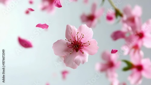 Delicate blossom petals in serene drift creating a whimsical floral atmosphere