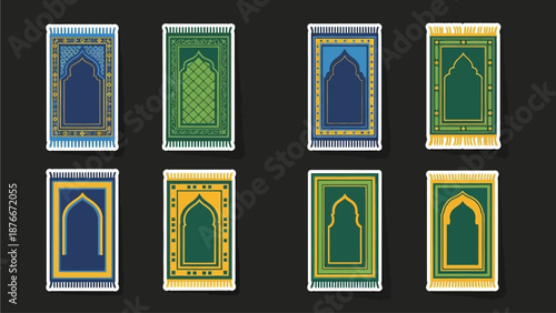 Collection of assorted Islamic architectural illustrations on a dark background