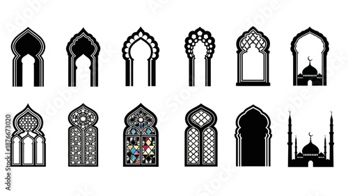 Illustrations of various architectural archways and doorways in different styles and designs