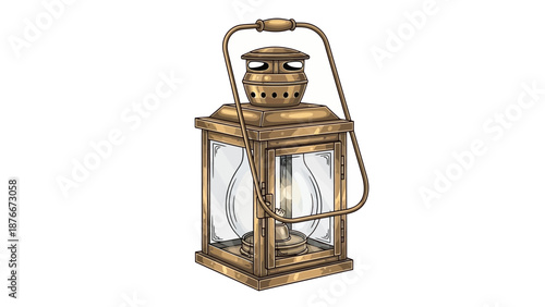 An old-fashioned lantern standing alone in a serene landscape viewed from the front