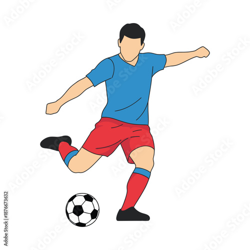Professional Footballer Action Shot Vector Illustration.