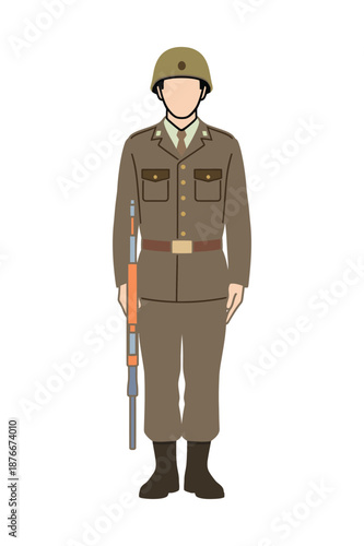 Armed Soldier in Uniform with Helmet and Rifle Vector Illustration.