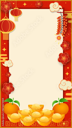 Chinese New Year vertical background vector illustration. Chinese prosperity frame