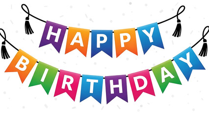 Vibrant happy birthday banner with colorful flags