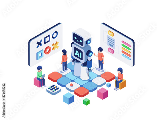 Robot Assistant Helping People in Modern Office Concept
