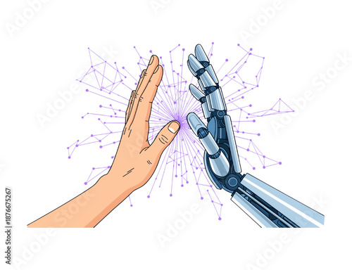 Human and Robot Hand High Five Partnership Concept
