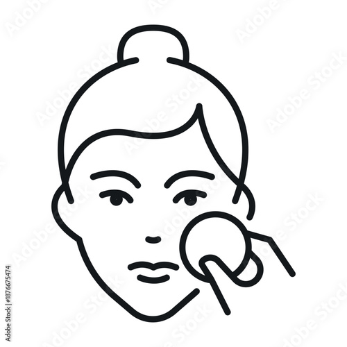 An icon of the makeup removal process, showing a girl gently cleansing her face with a cotton pad to keep her skin clean.