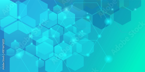 Abstract background with blue nuances. There is a geometric hexagon pattern suitable for use as a background for presentations, websites, or science-themed visual materials volume 2