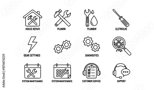 Home Repair and Technical Service Outline Icons Editable Stroke Vector Set