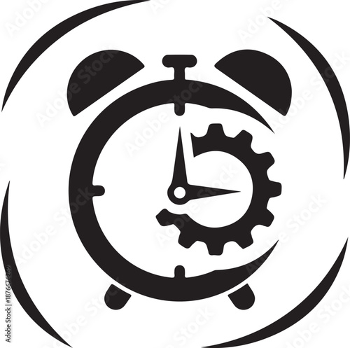 Simple alarm clock icon with gear mechanism isolated on transparent background