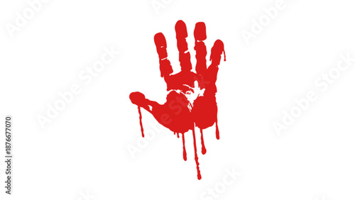 Bloody Red Handprint Splatter on White Background
