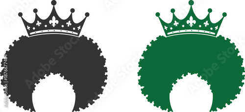 Afro Hair Crown Logo Silhouette Black and Green Queen Hair Vector Illustration