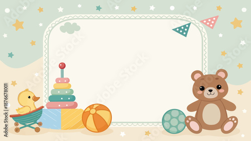 Cute baby nursery room with teddy bear and toys