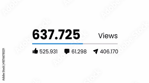 4K animated UI views counter showing increasing social media statistics with smooth number animation and progress bar suitable for analytics dashboard digital marketing and motion graphics projects