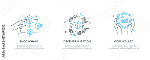 Set of illustrations concept with cryptocurrency. technology, coin, financial, business