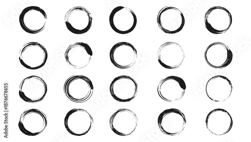 Hand Drawn Ink Circle Brush Ring Set Vector