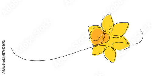 Daffodils. Continuous line drawing. Frame border.